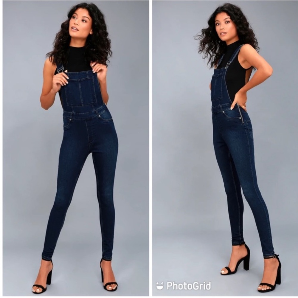 Cheap Monday Dungaree Spray Dark Wash Skinny Denim Overalls size M